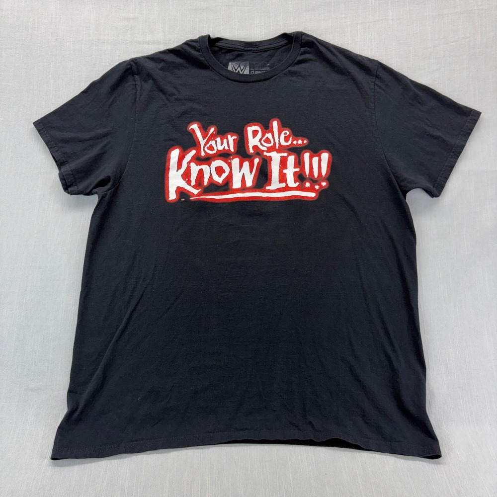 WWE T-Shirt Mens XL The Rock Know Your Role Shut Your Mouth Black Graphic Tee